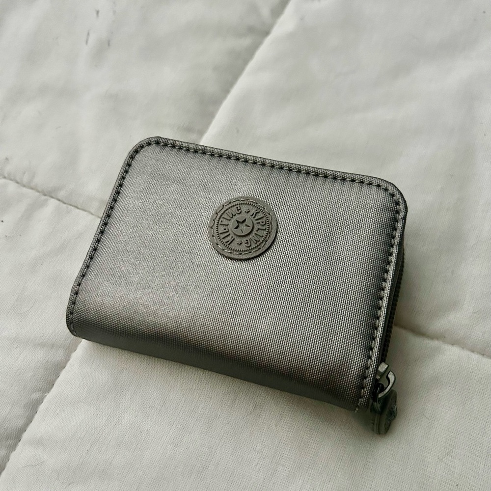Kipling Metallic Gray Small Zip Card